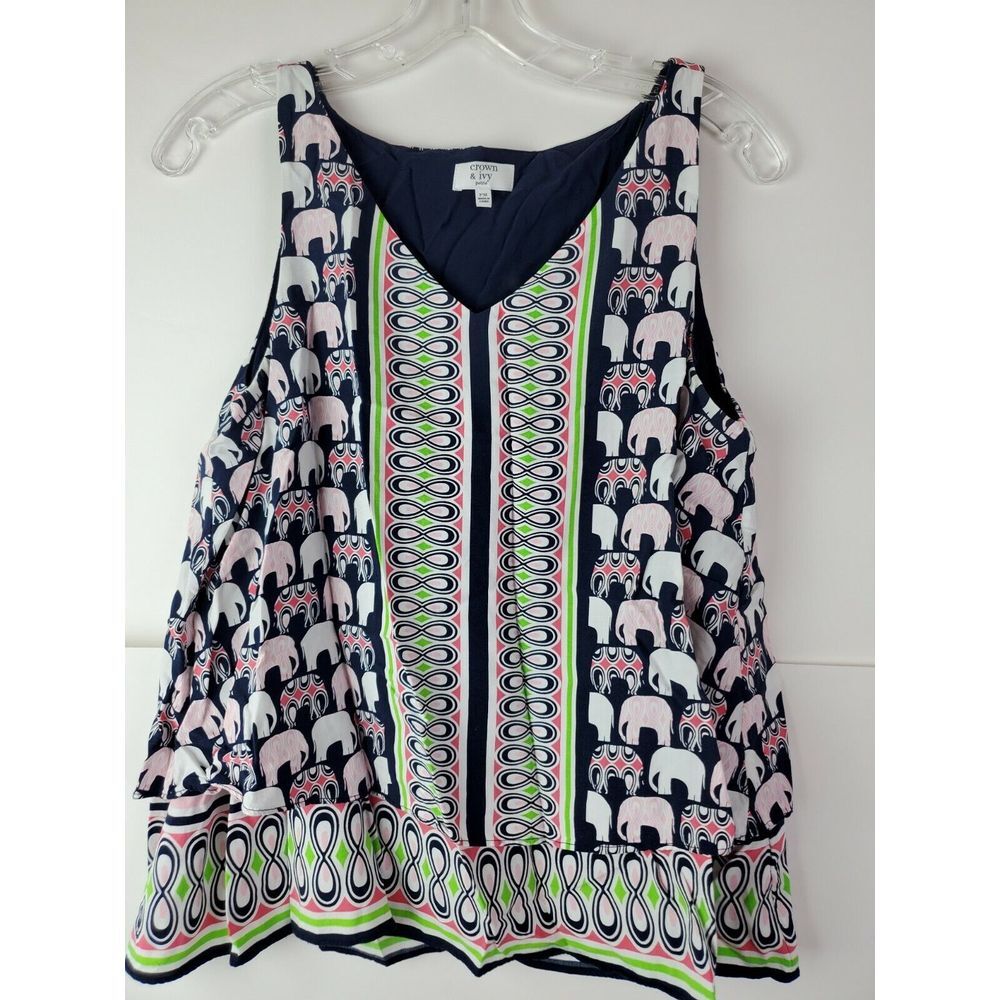 Crown &‎ Ivy Women's Navy Elephant Print Sleeveless Tank Top Size PM